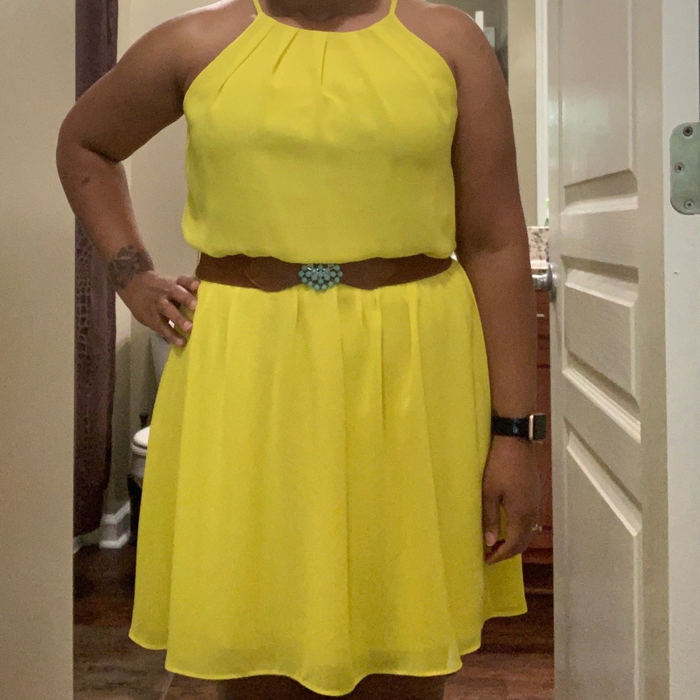 Yellow BCX Dress with brown belt